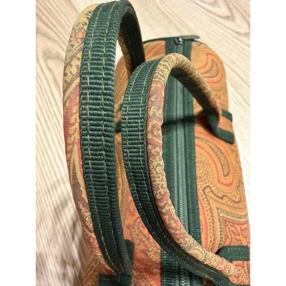 Etro Milano Vintage Paisley Barrel Bag Mini Duffle Brown Green Coated Canvas